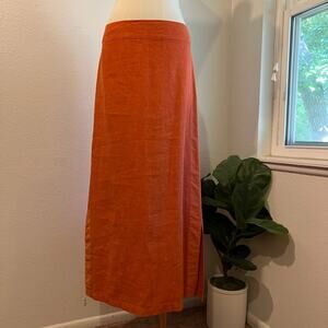 Elisa Cavaletti Orange 100% Linen Made in Italy Slit Side Maxi Skirt Size Large